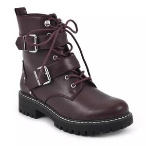SO Finleyy Combat Boot Burgandy Buckle Lace Up Ankle Zipper Shoe Women's Size 8